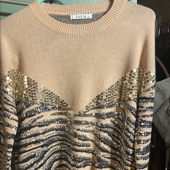 lola Sweaters - Lola Beige Sequin Sweater